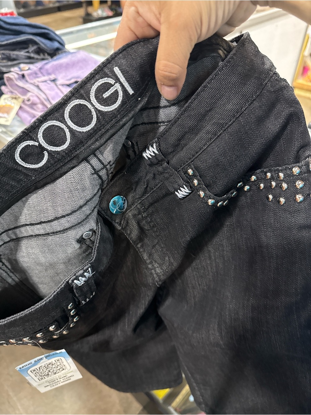 COOGI Men's Black Jeans with Stud Accents